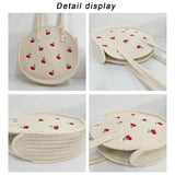 Embroidery Cherry Round Handbag Tote Bag for Women, Large Capacity Shoulder Bag