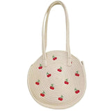 Embroidery Cherry Round Handbag Tote Bag for Women, Large Capacity Shoulder Bag