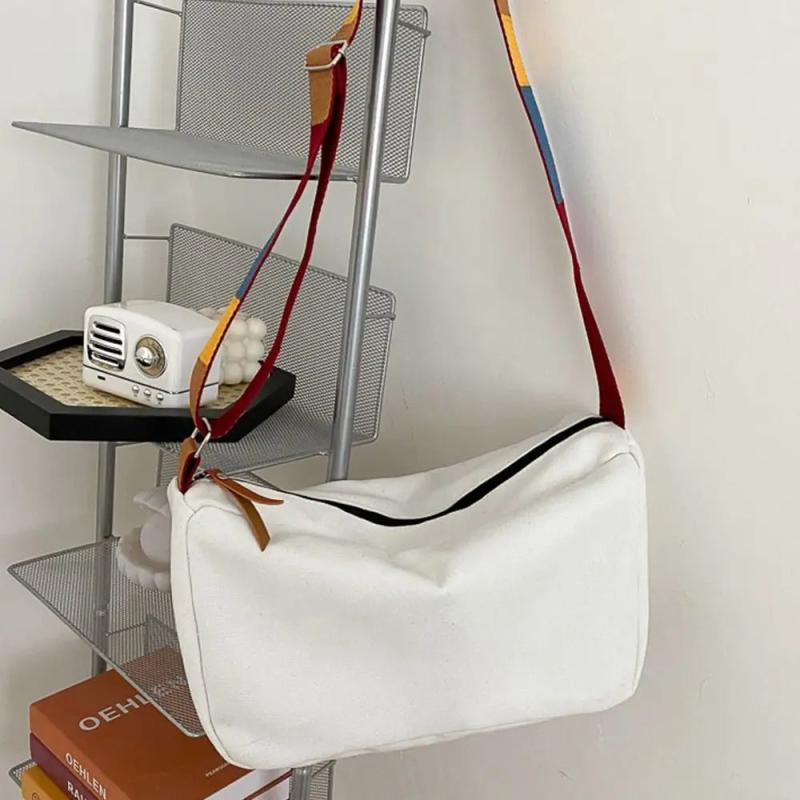 Canvas Shoulder Bags Solid Soft Leisure Crossbody Bag for Women