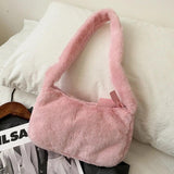Soft Plush Hobos Shoulder Bag Winter Furry Ladies Clutch Purse Handbag Female
