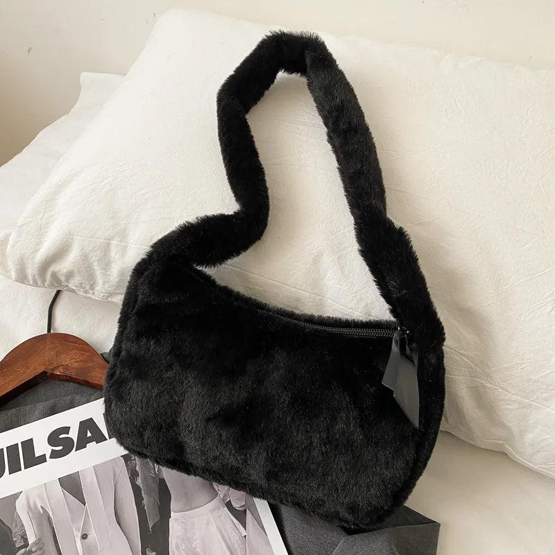 Soft Plush Hobos Shoulder Bag Winter Furry Ladies Clutch Purse Handbag Female