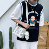 Women Canvas Bag with Bear Pendant Small Shoulder Bags