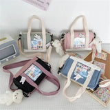 Women Canvas Bag with Bear Pendant Small Shoulder Bags