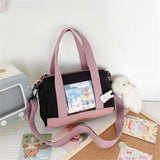 Women Canvas Bag with Bear Pendant Small Shoulder Bags