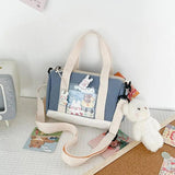 Women Canvas Bag with Bear Pendant Small Shoulder Bags