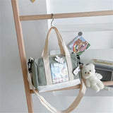 Women Canvas Bag with Bear Pendant Small Shoulder Bags