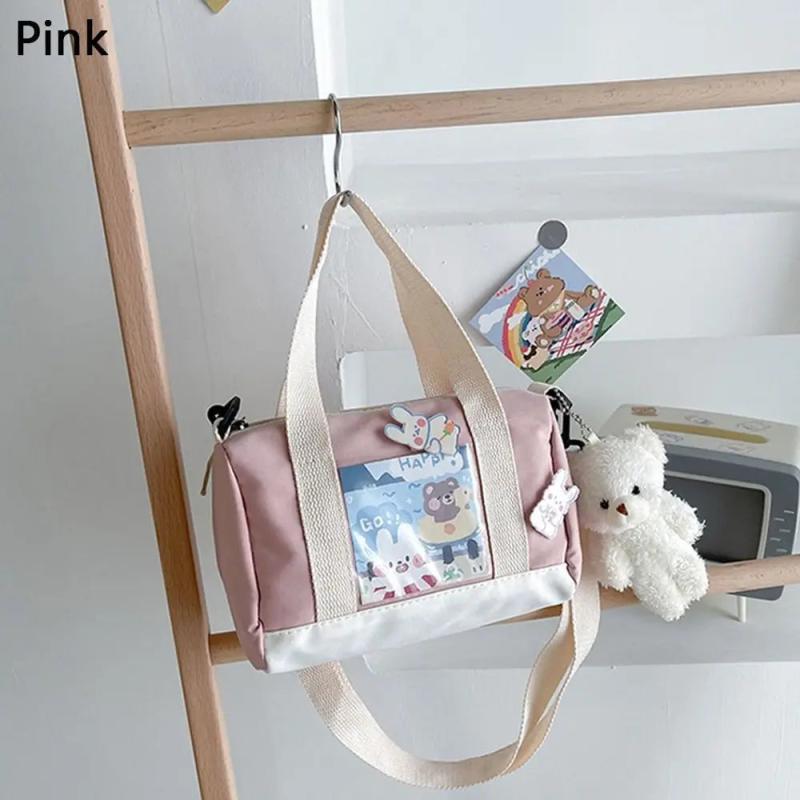 Women Canvas Bag with Bear Pendant Small Shoulder Bags