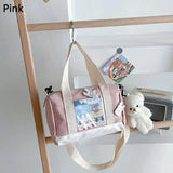 Women Canvas Bag with Bear Pendant Small Shoulder Bags