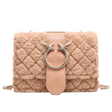 Winter Soft Fur Women Handbag Deer Lock Chain Plush Shoulder Messenger
