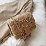 Winter Soft Fur Women Handbag Deer Lock Chain Plush Shoulder Messenger