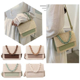 Woven Straw Women Shoulder Messenger Bag Acrylic Chain Small Square Purse