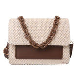 Woven Straw Women Shoulder Messenger Bag Acrylic Chain Small Square Purse