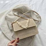 Woven Straw Women Shoulder Messenger Bag Acrylic Chain Small Square Purse