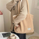 Plush Shoulder Bag Large Canvas Student Commuter Bag
