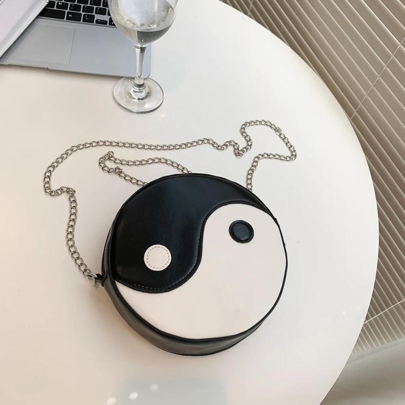 Daily Hit Handbags Women PU Leather Tai Chi Round Messenger Bag