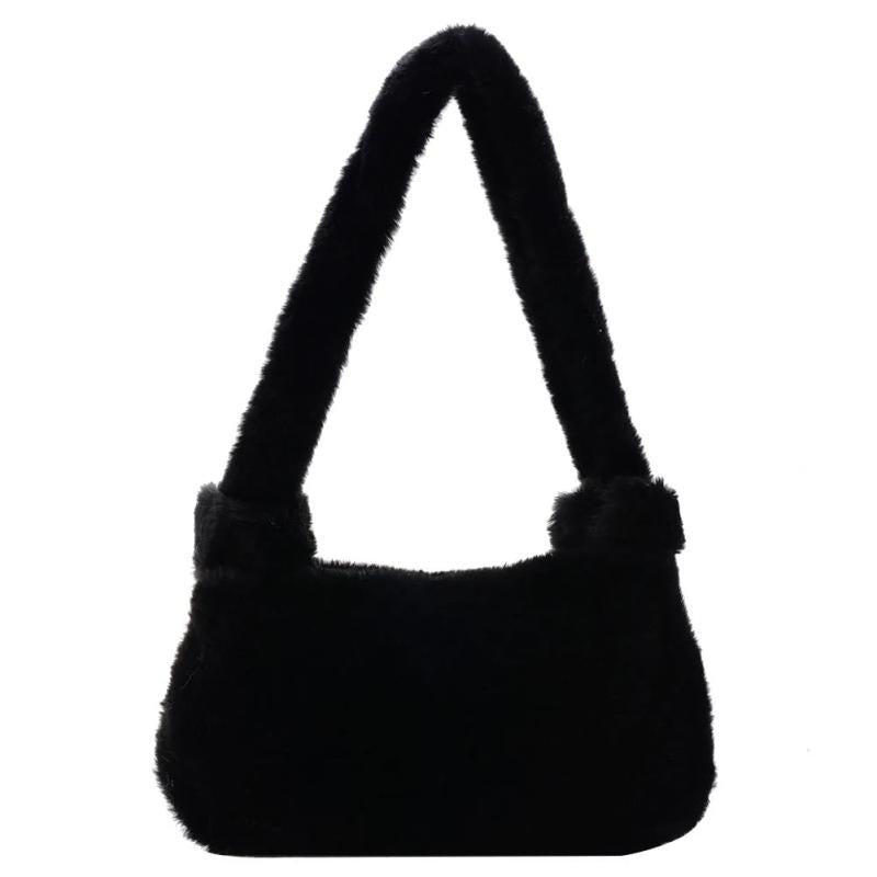 Vintage Women Plush Shoulder Bag Soft Handbag Ladies Casual Fluffy