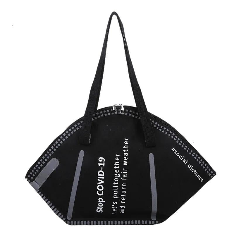 Women Large Mask Shopping Bag Canvas Shoulder Bag Tote Bag