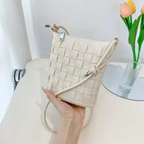 Vintage PU Leather Woven Shoulder Bag for Women Handbags and Purses