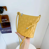 Vintage PU Leather Woven Shoulder Bag for Women Handbags and Purses