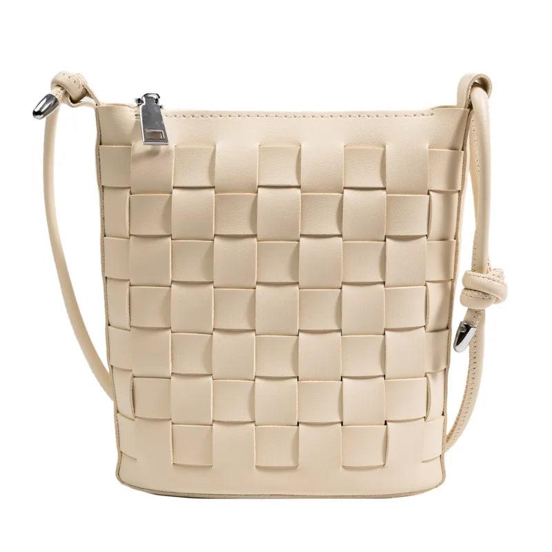 Vintage PU Leather Woven Shoulder Bag for Women Handbags and Purses