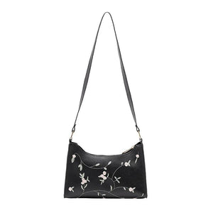 Women Embroidery Underarm Bag PU Ladies Leather Bag Retro Solid Handbags