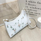 Women Embroidery Underarm Bag PU Ladies Leather Bag Retro Solid Handbags
