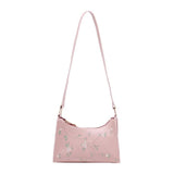 Women Embroidery Underarm Bag PU Ladies Leather Bag Retro Solid Handbags