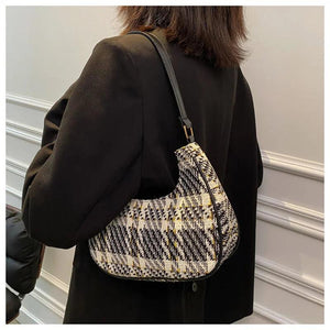 Vintage Plaid Canvas Shoulder Bag for Women