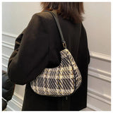 Vintage Plaid Canvas Shoulder Bag for Women