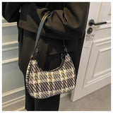 Vintage Plaid Canvas Shoulder Bag for Women