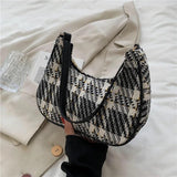 Vintage Plaid Canvas Shoulder Bag for Women