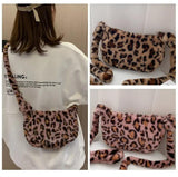 Leopard Chain Shoulder Bag Soft Warm Fur Messenger Handbag Plush Winter Bag