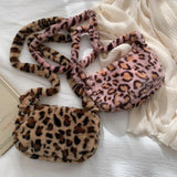 Leopard Chain Shoulder Bag Soft Warm Fur Messenger Handbag Plush Winter Bag