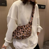 Leopard Chain Shoulder Bag Soft Warm Fur Messenger Handbag Plush Winter Bag