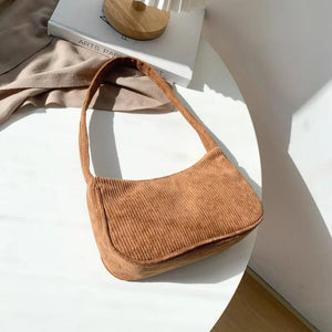 Vintage Corduroy Women Handbag Casual Shoulder Tote Bag Solid Zipper