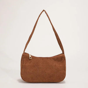 Vintage Corduroy Women Handbag Casual Shoulder Tote Bag Solid Zipper
