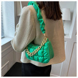 PU Leather Shoulder Bag for Women Chains Decor Hobos Handbag Clutch