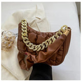 PU Leather Shoulder Bag for Women Chains Decor Hobos Handbag Clutch