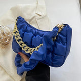 PU Leather Shoulder Bag for Women Chains Decor Hobos Handbag Clutch