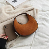Half Moon Shoulder Bag Brushed Fabric Handbag Casual Armpit