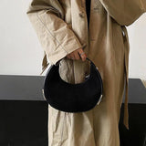 Half Moon Shoulder Bag Brushed Fabric Handbag Casual Armpit