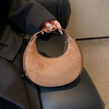 Half Moon Shoulder Bag Brushed Fabric Handbag Casual Armpit