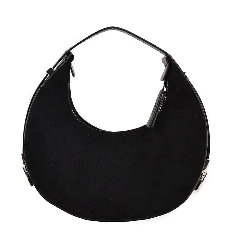 Half Moon Shoulder Bag Brushed Fabric Handbag Casual Armpit
