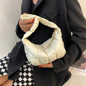 Oxford Cloth Women's Folds Rhombus Embroidery Thread Underarm Bag