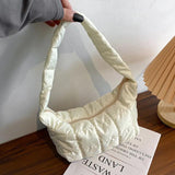 Oxford Cloth Women's Folds Rhombus Embroidery Thread Underarm Bag