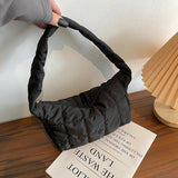 Oxford Cloth Women's Folds Rhombus Embroidery Thread Underarm Bag
