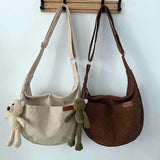 Corduroy Shoulder Bag Crossbody Messenger School Handbag for Women Girls