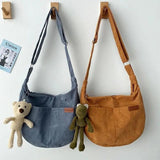 Corduroy Shoulder Bag Crossbody Messenger School Handbag for Women Girls