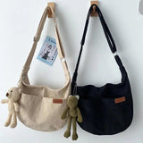 Corduroy Shoulder Bag Crossbody Messenger School Handbag for Women Girls