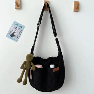 Corduroy Shoulder Bag Crossbody Messenger School Handbag for Women Girls